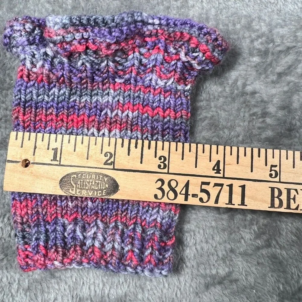 Handknit Wrist Warmers  Blue & Pink Ruffle Cuff